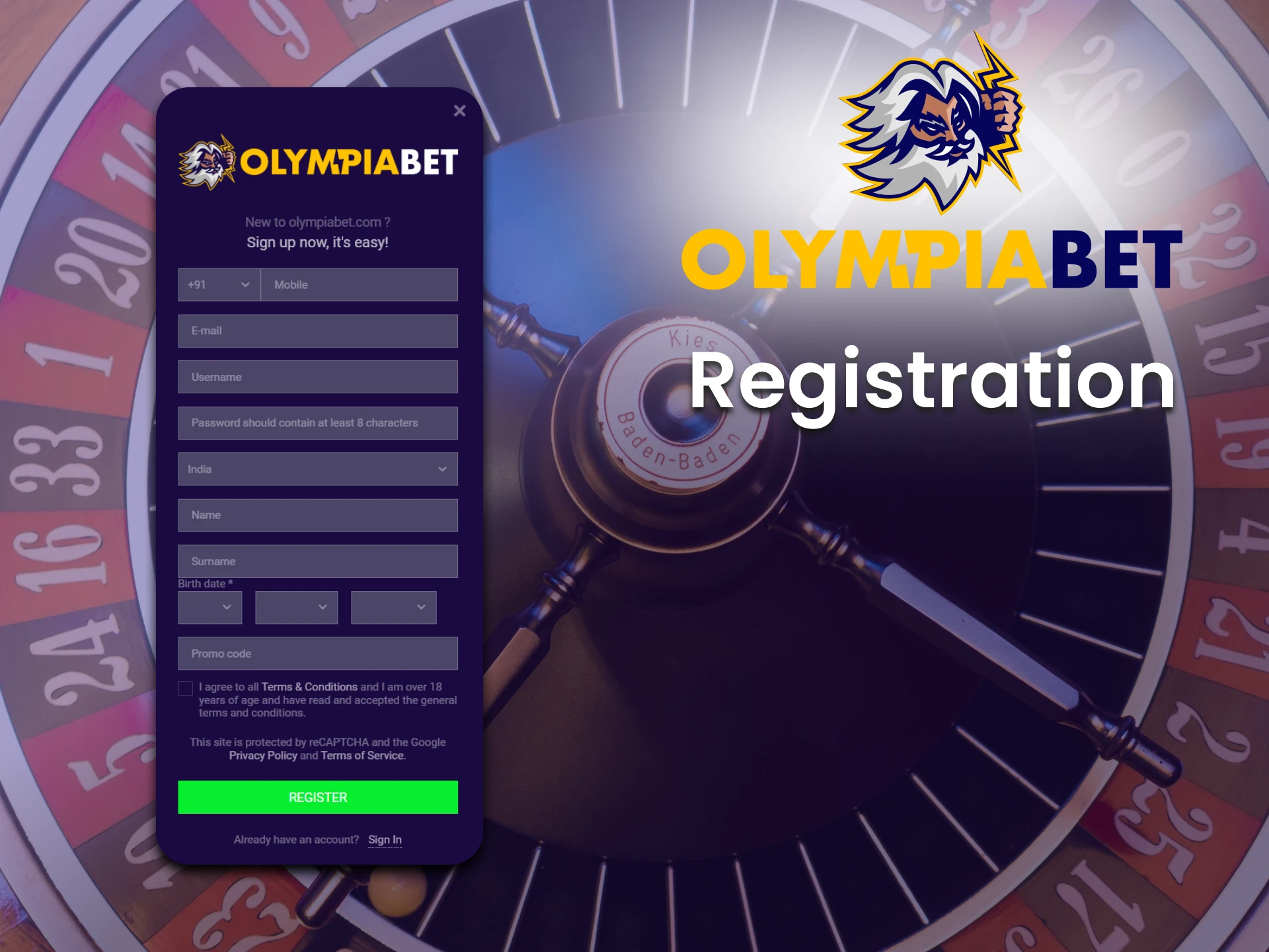 Create a casino gaming account at Olimpiabet.