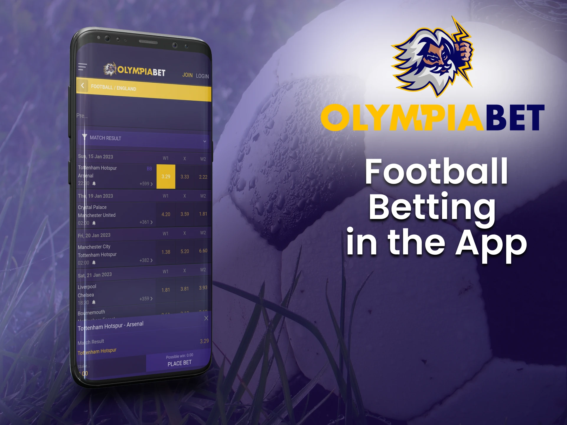 Bet on football together through the Olimpiabet app.