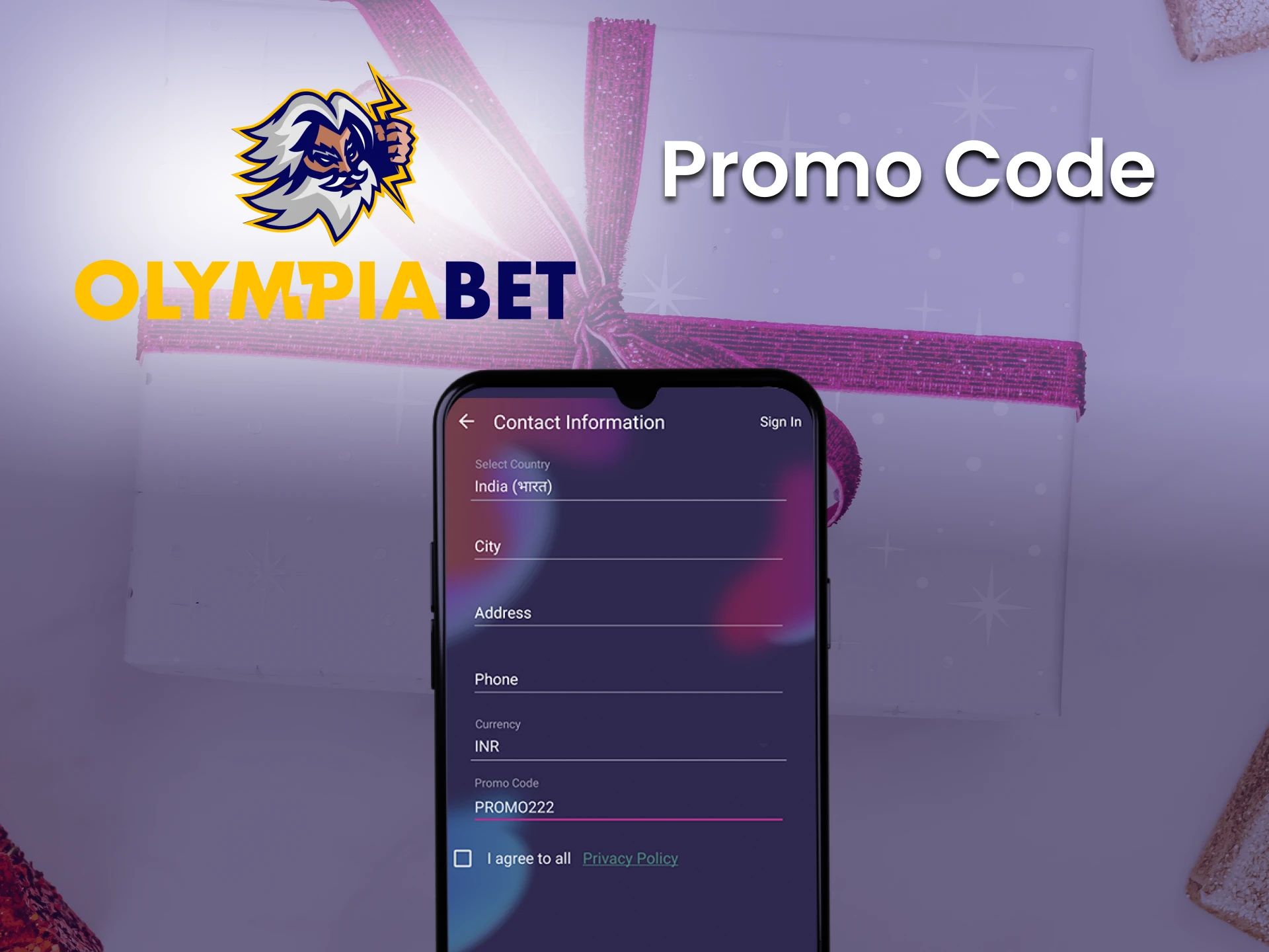 Use the special promotional code for the bonus from Olimpiabet.