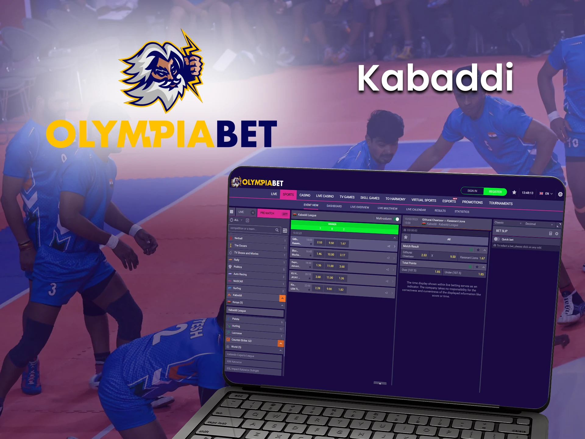 Bet on kabaddi with Olimpiabet.