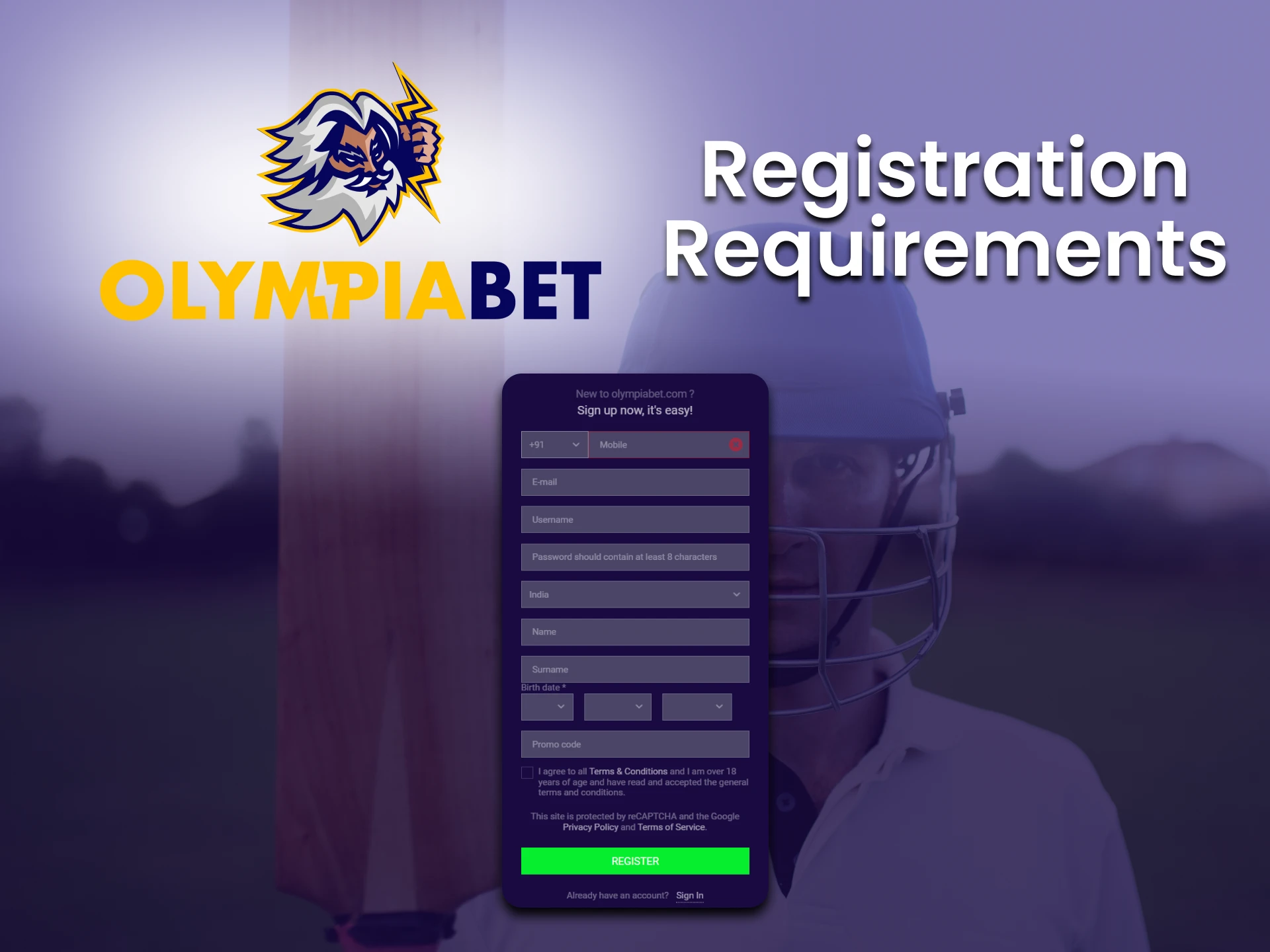 Go through the registration process on Olimpiabet.