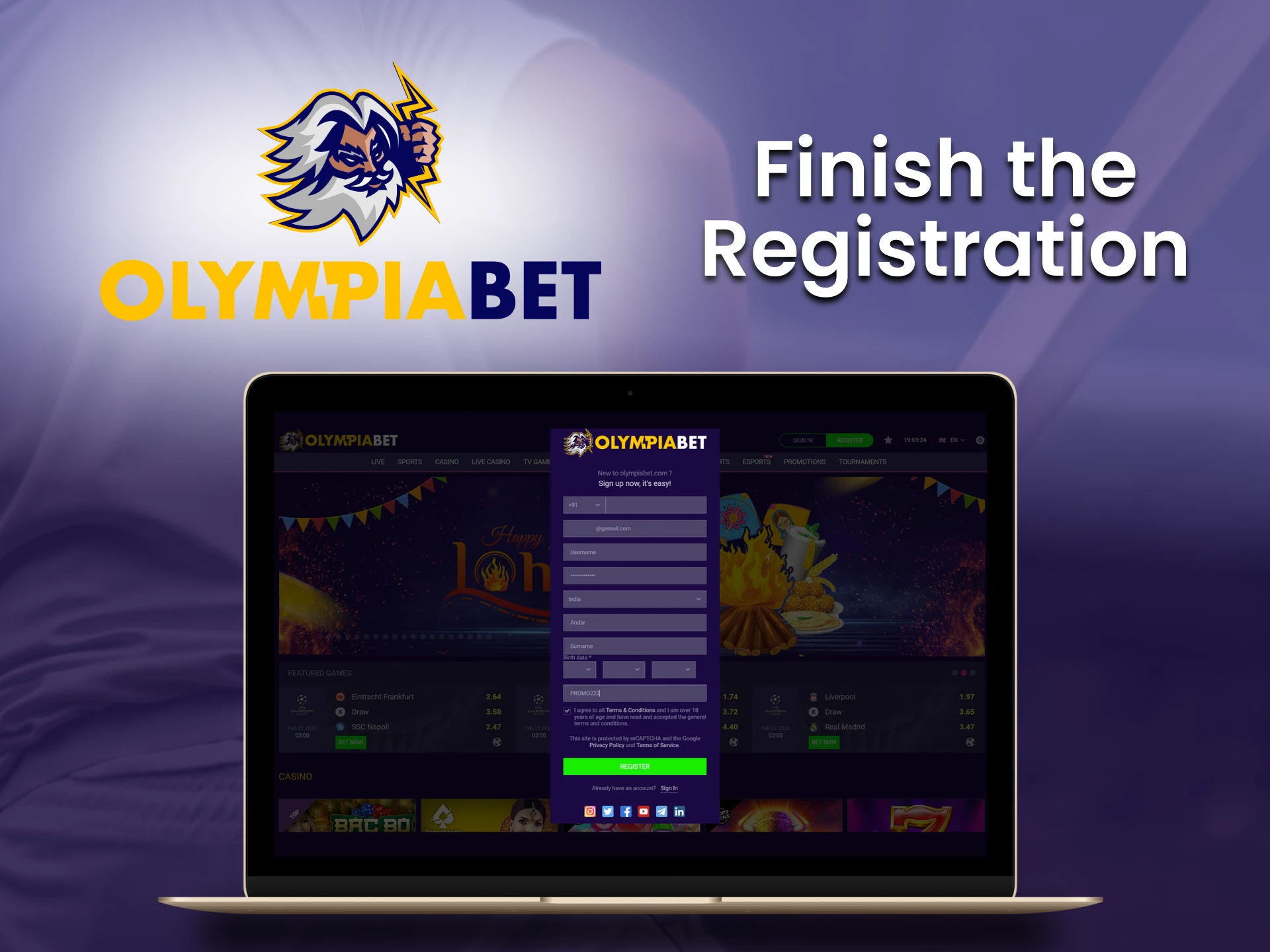 Complete the registration process on Olimpiabet.